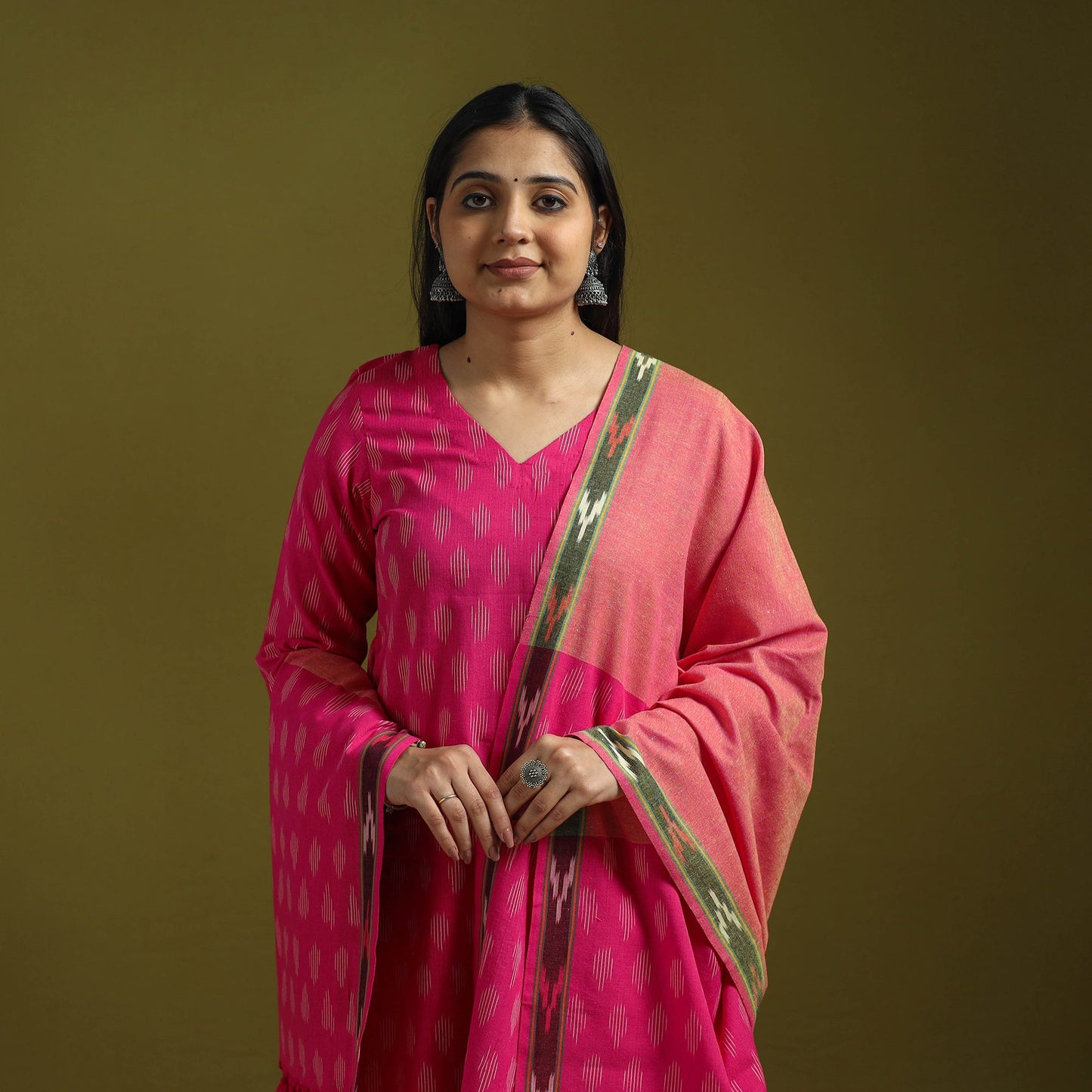 Handloom cotton pochampally ikat 3pc kurta set for women 13