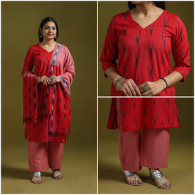 Handloom cotton pochampally ikat 3pc kurta set for women 14