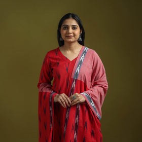 Handloom cotton pochampally ikat 3pc kurta set for women 14