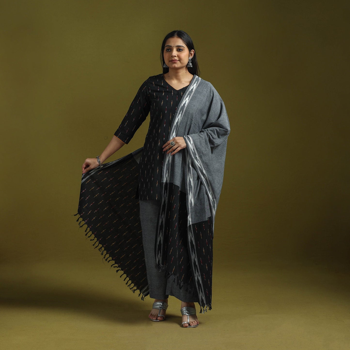 Handloom cotton pochampally ikat 3pc kurta set for women 15