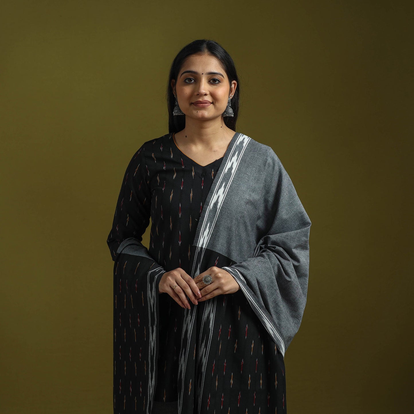 Handloom cotton pochampally ikat 3pc kurta set for women 15