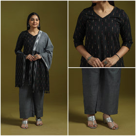 Handloom cotton pochampally ikat 3pc kurta set for women 15