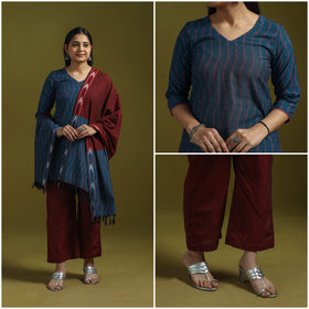 Handloom cotton pochampally ikat 3pc kurta set for women 16