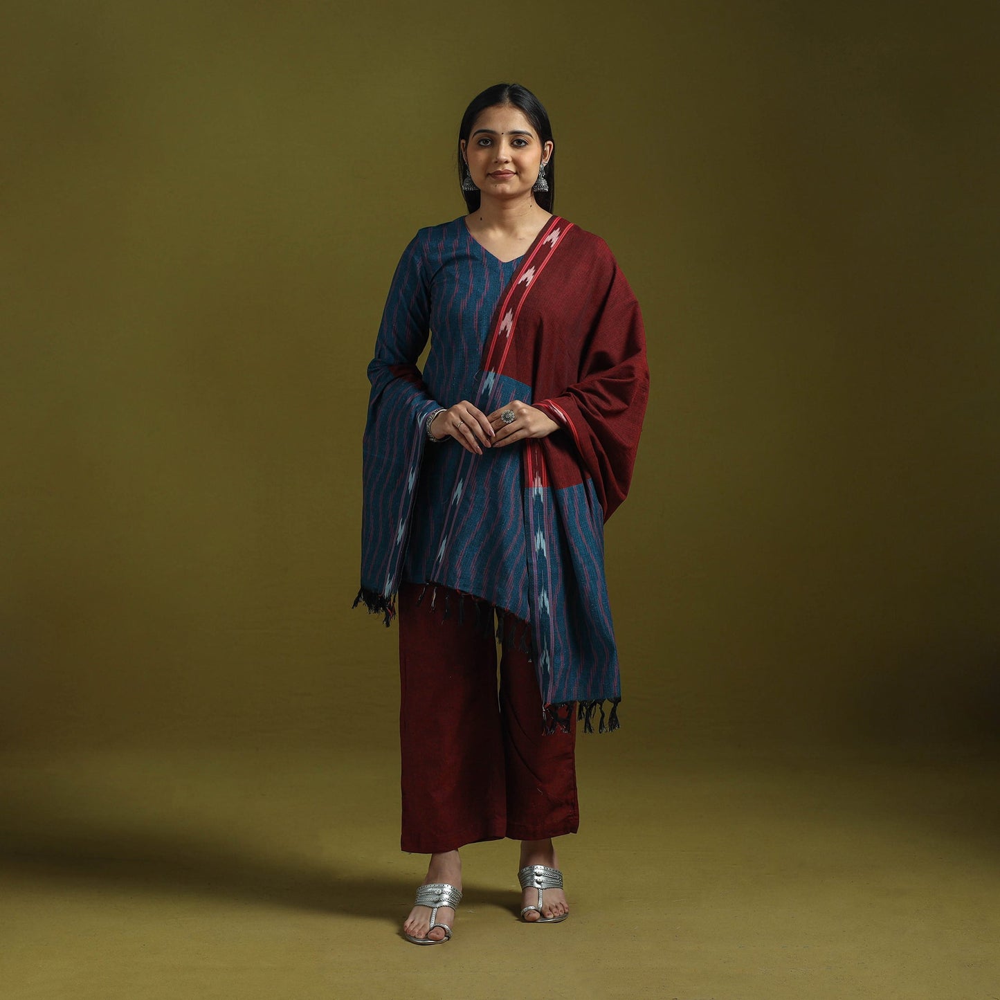 Handloom cotton pochampally ikat 3pc kurta set for women 16