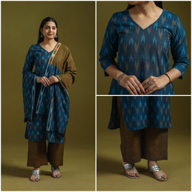 Handloom cotton pochampally ikat 3pc kurta set for women 17