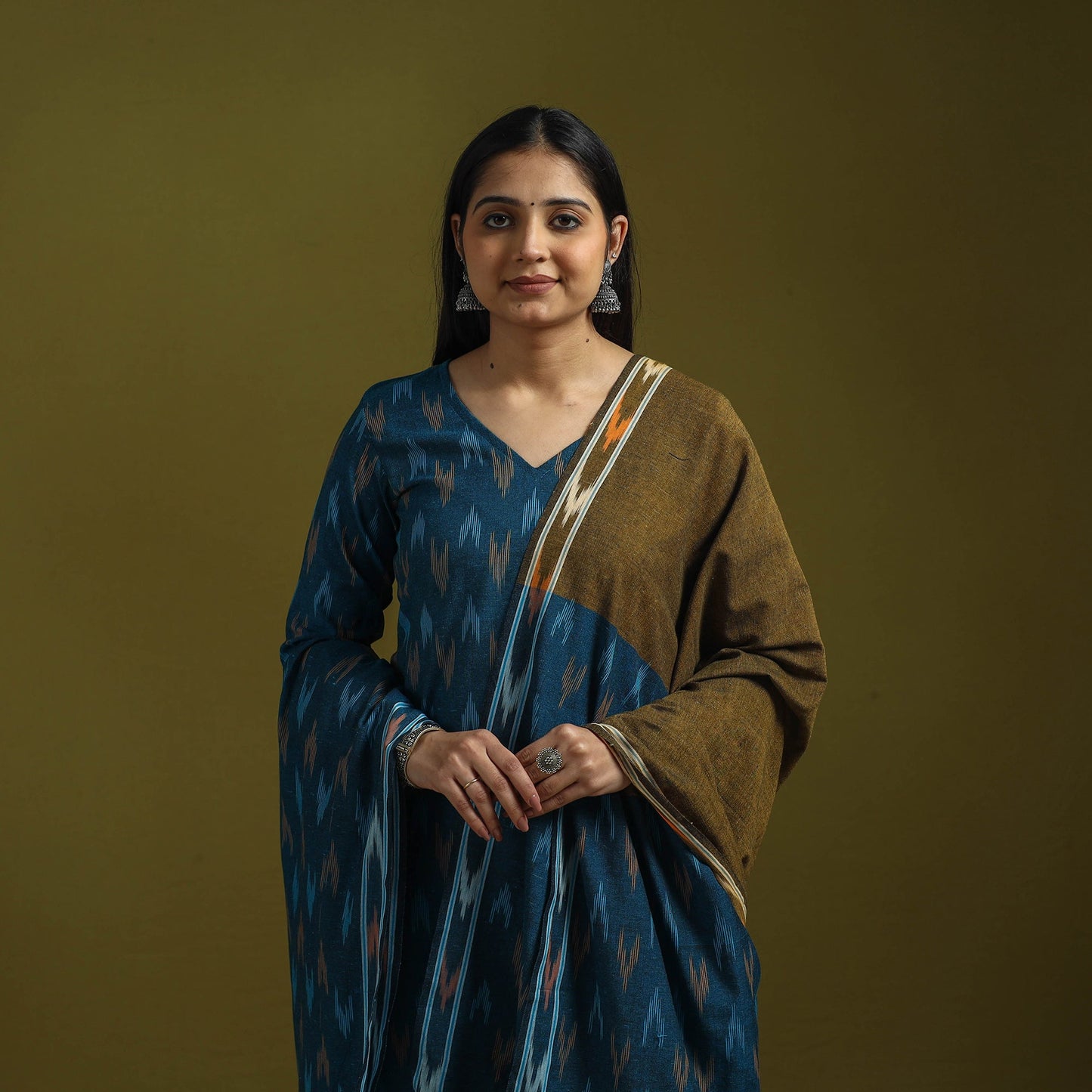 Handloom cotton pochampally ikat 3pc kurta set for women 17