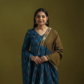 Handloom cotton pochampally ikat 3pc kurta set for women 17