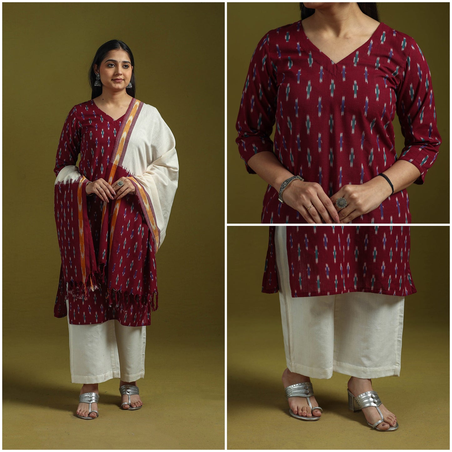 Handloom cotton pochampally ikat 3pc kurta set for women 18