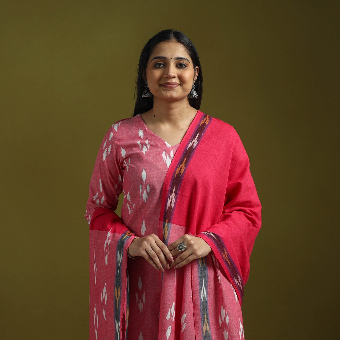 Handloom cotton pochampally ikat 3pc kurta set for women 19