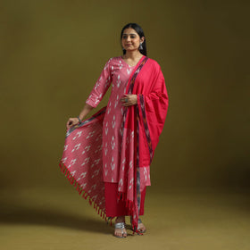 Handloom cotton pochampally ikat 3pc kurta set for women 19