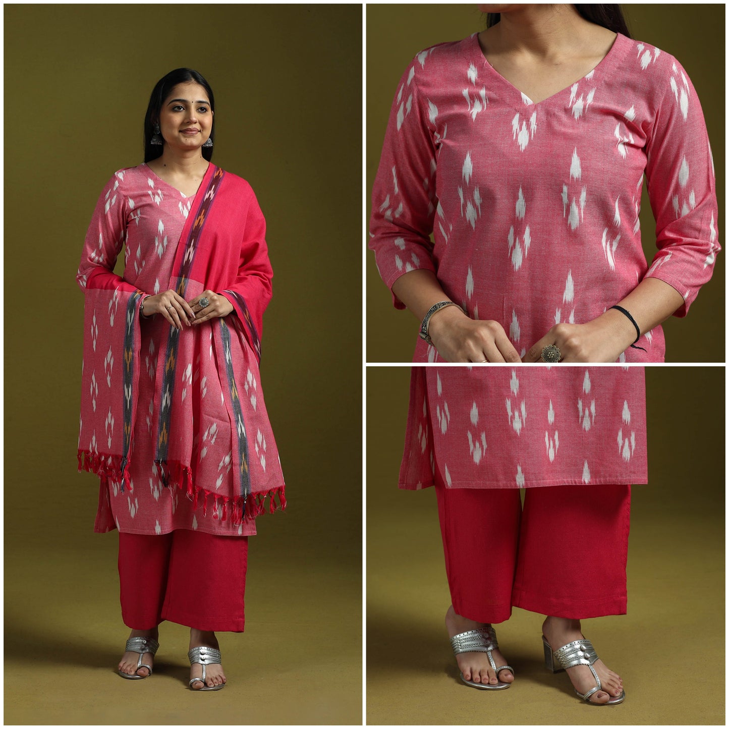 Handloom cotton pochampally ikat 3pc kurta set for women 19