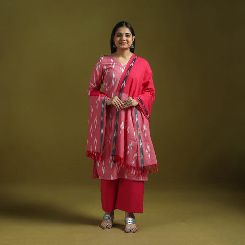 Handloom cotton pochampally ikat 3pc kurta set for women 19