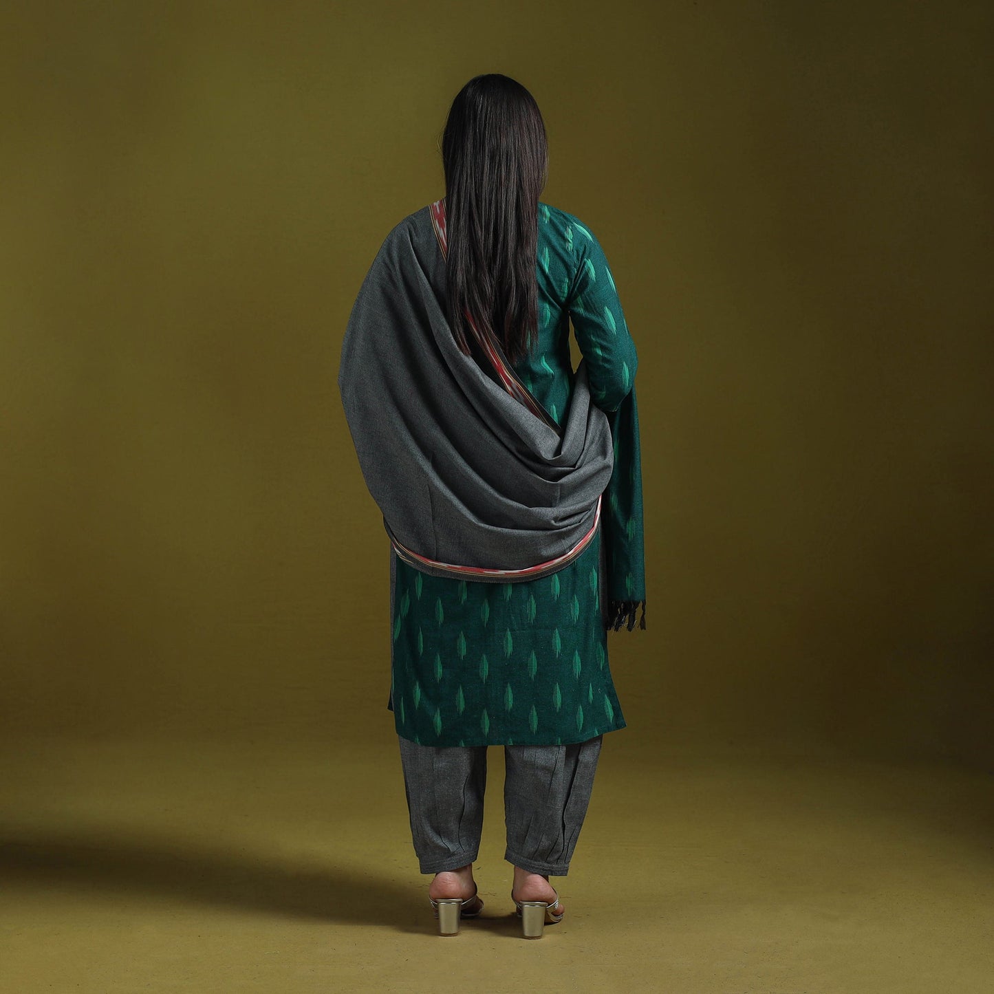 Handloom cotton pochampally ikat 3pc kurta set for women 20