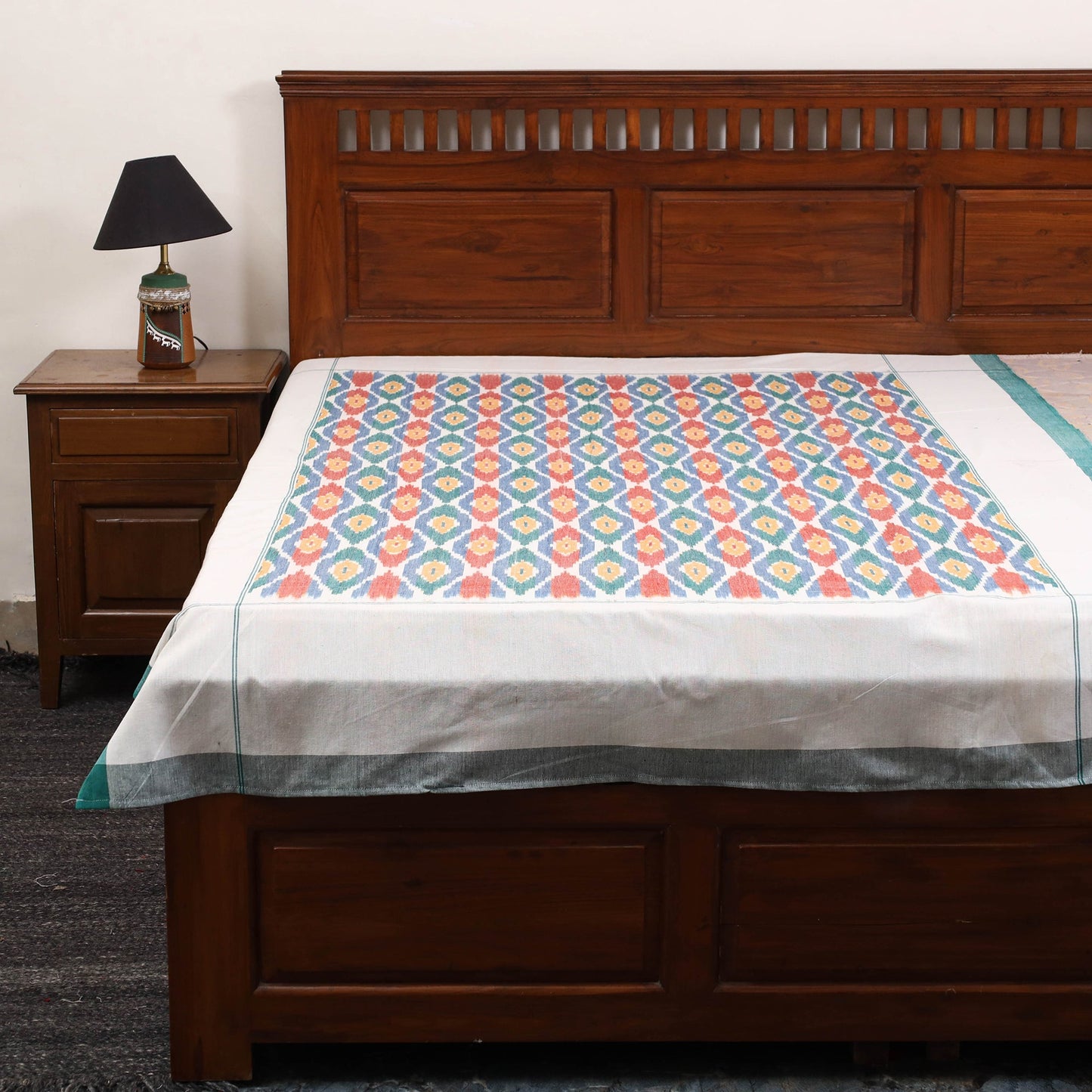 Handloom cotton single pochampally ikat bed sheet (90 x 60