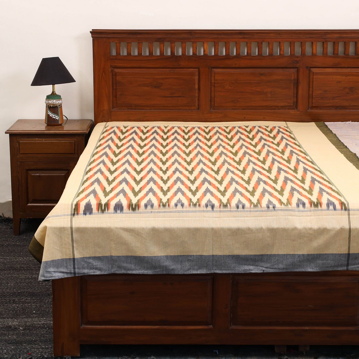 Handloom cotton single pochampally ikat bed sheet (90 x 60