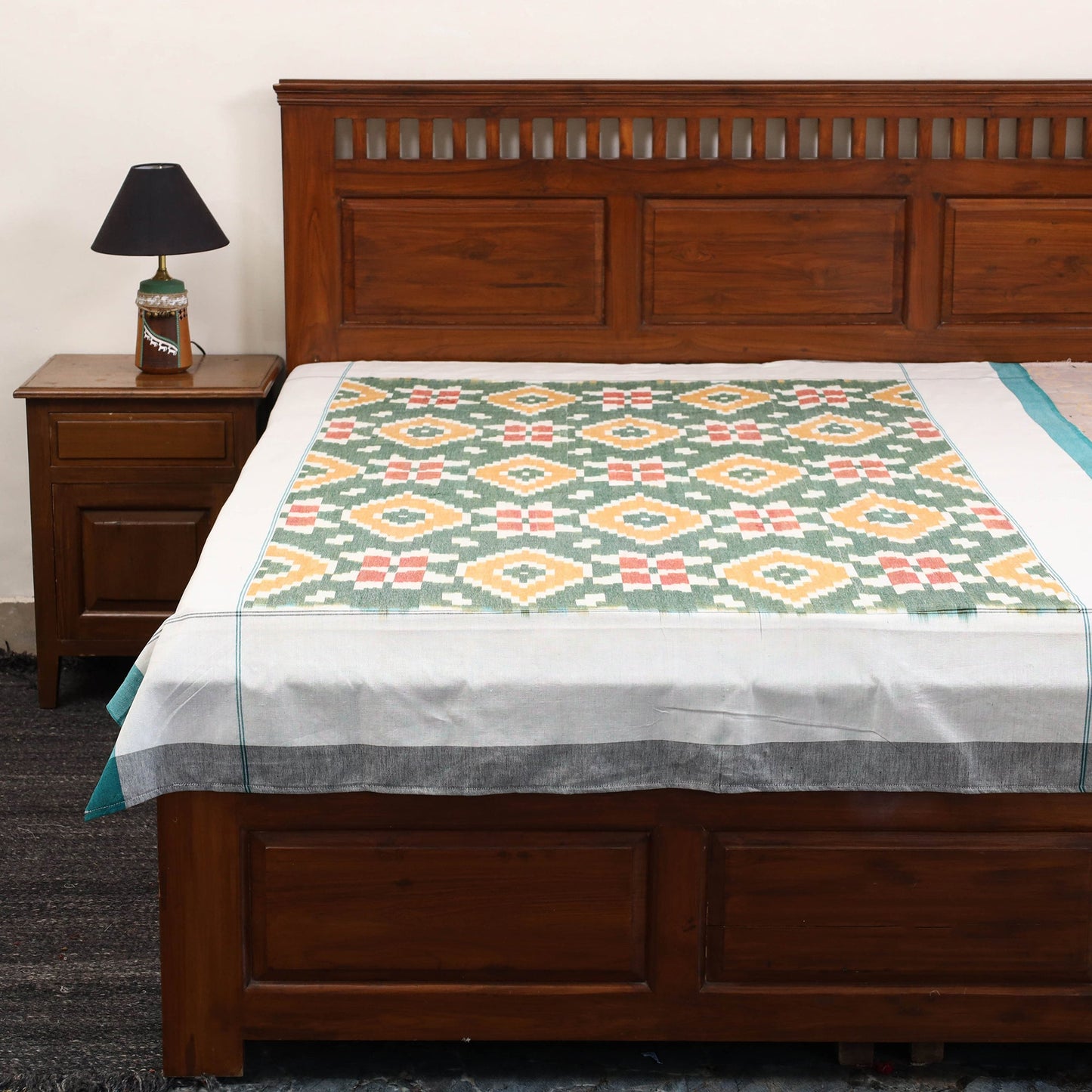 Handloom cotton single pochampally ikat bed sheet (90 x 60