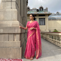 Pink Handloom Cotton Zari Border Mangalagiri Saree, draped and worn by a woman, AI visual of the saree, iTokri