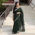 Green Handloom Cotton Zari Border Mangalagiri Saree, draped and worn by a woman, AI visual of the saree, iTokri