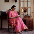 Pink Handloom Cotton Zari Border Mangalagiri Saree, draped and worn by a woman, AI visual of the saree, iTokri