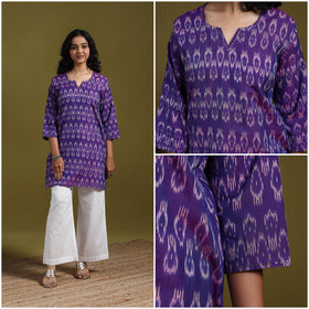 Handloom embroidered mercerised cotton short pochampally
