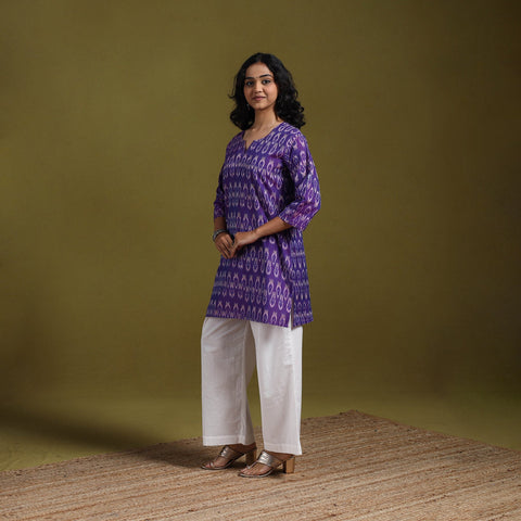 Handloom embroidered mercerised cotton short pochampally