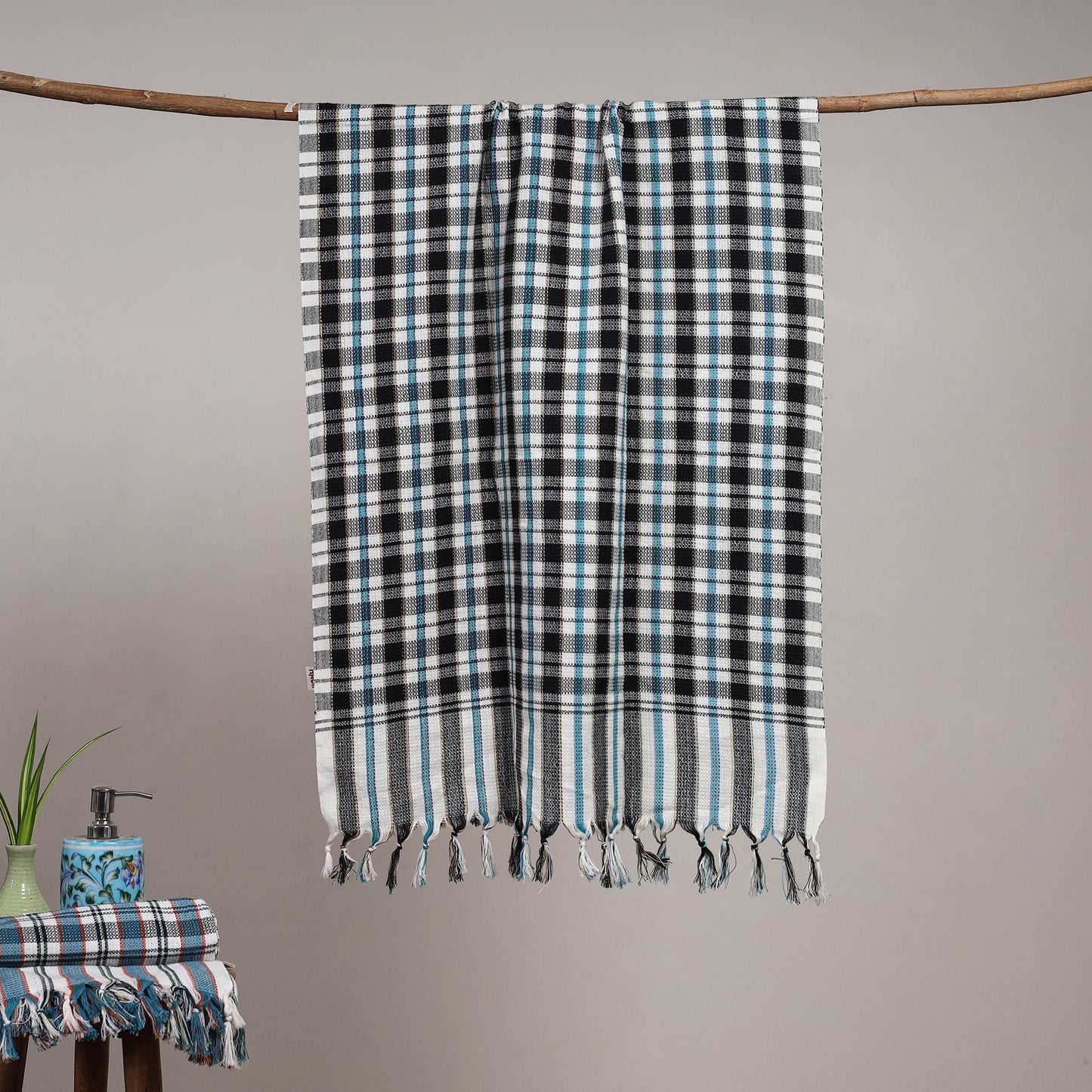 Handloom fine cotton checks bath towel 08 - handcrafted