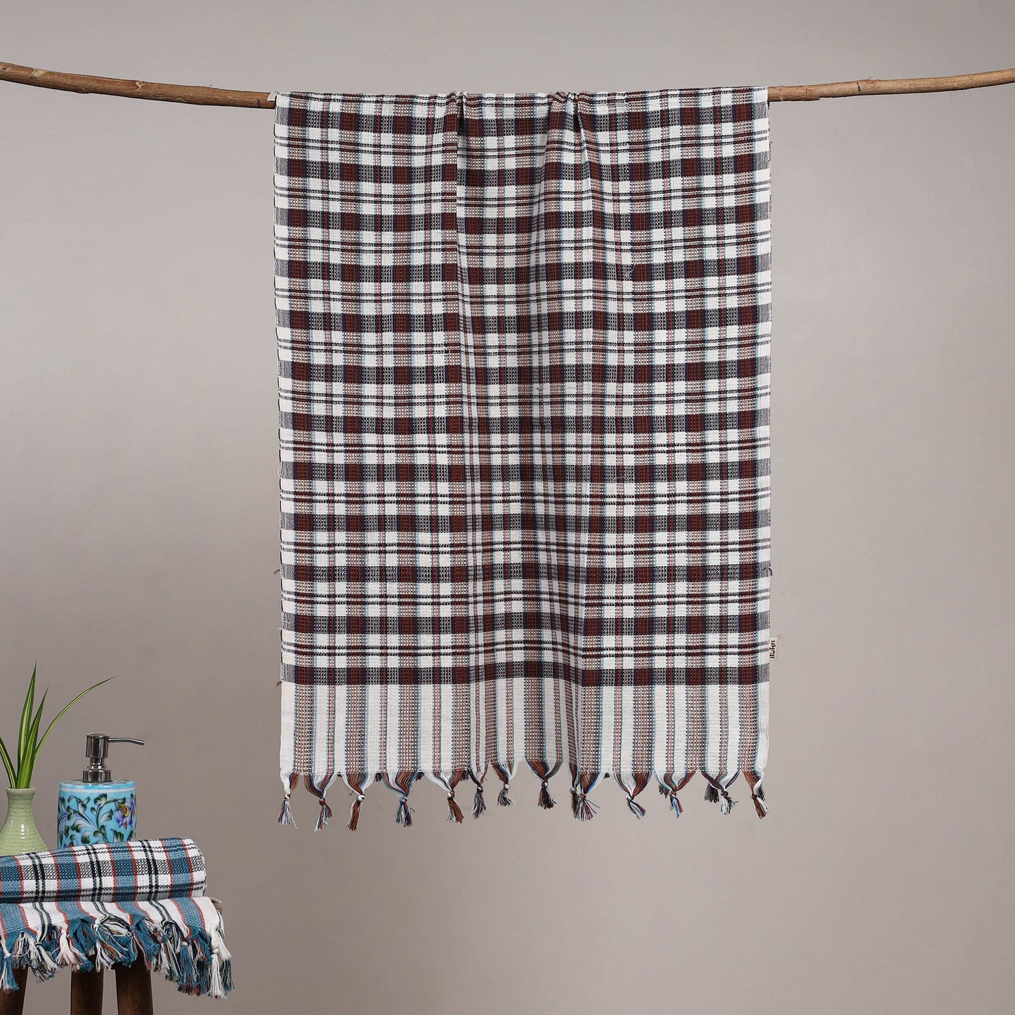 Handloom fine cotton checks bath towel 10 - handcrafted