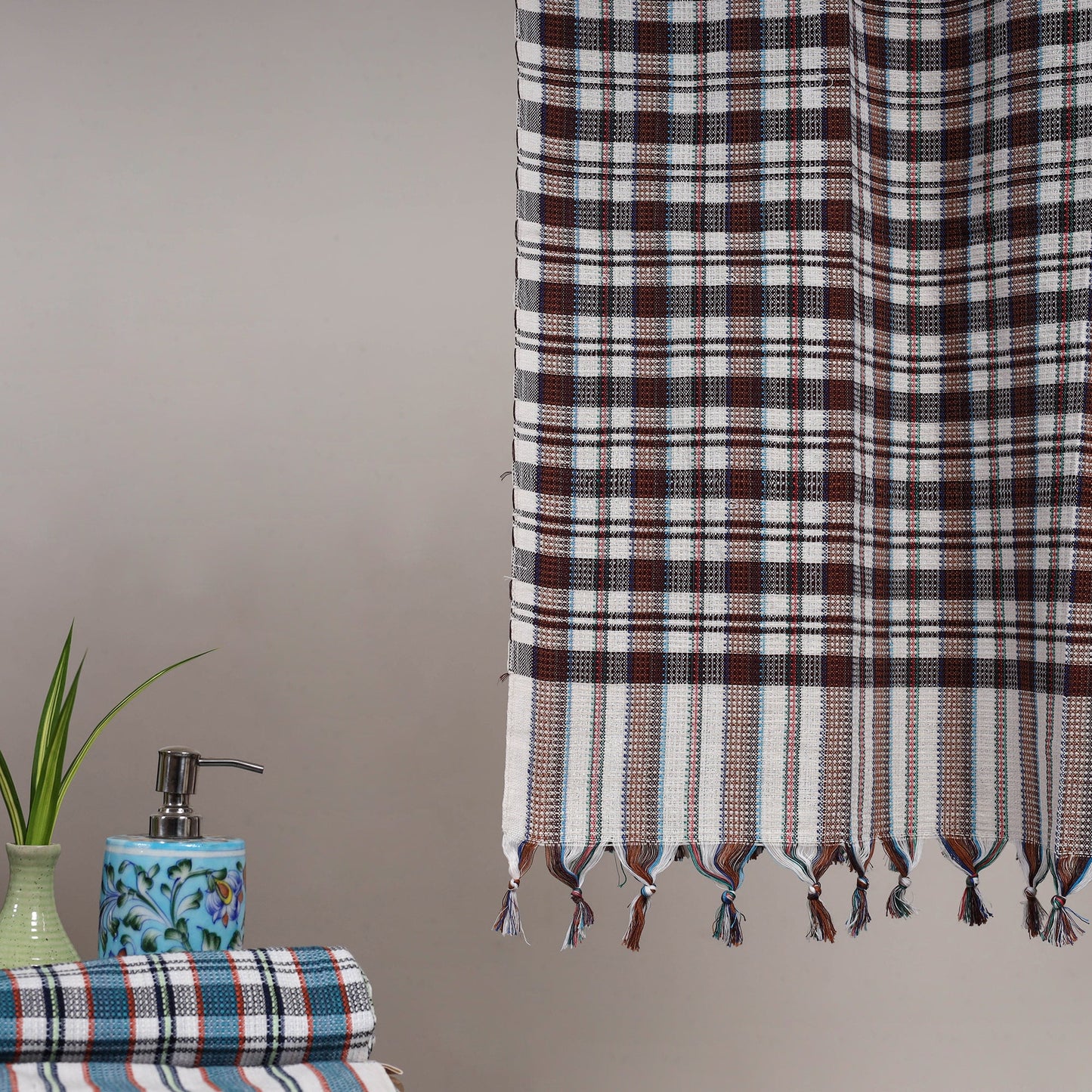 Handloom fine cotton checks bath towel 10 - handcrafted