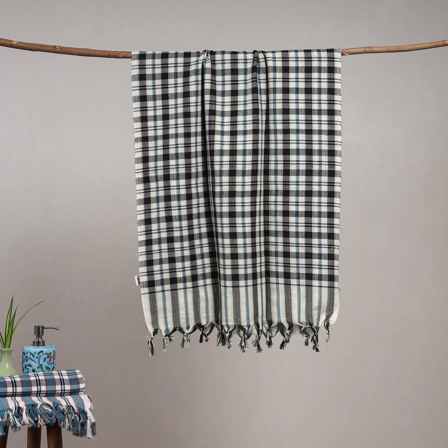 Handloom fine cotton checks bath towel 16 - handcrafted