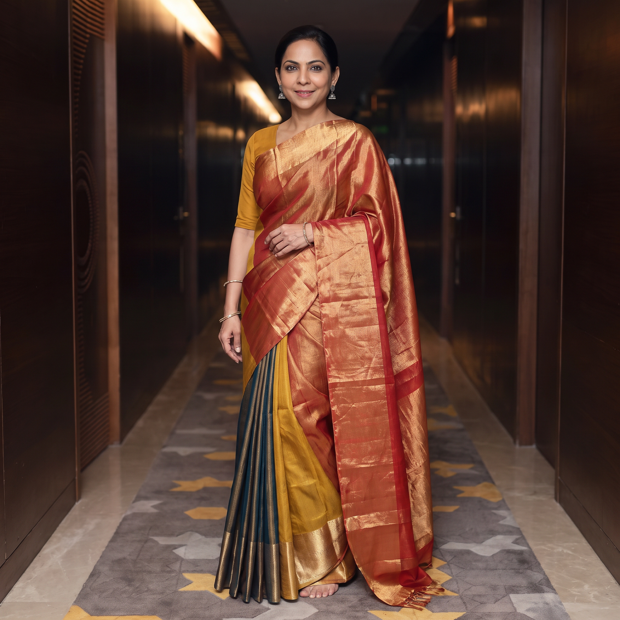 Multicolor Handloom Full Tissue Zari Chanderi Silk Saree, draped and worn by a woman, AI visual of the saree, iTokri