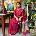 Orange Handloom Kosa Pallu Maheshwari Silk Saree, draped and worn by a woman, AI visual of the saree, iTokri