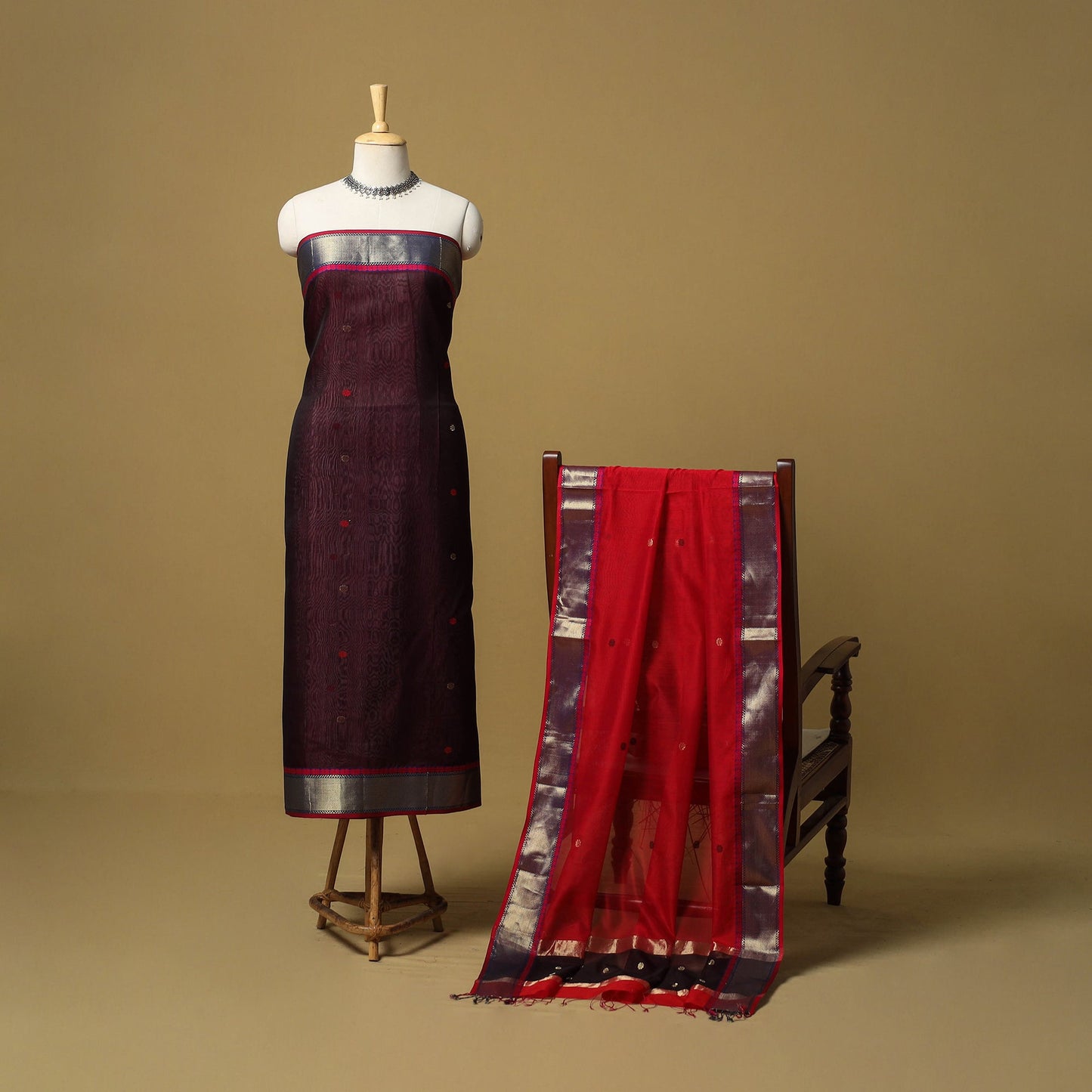 Handloom maheshwari silk buti work 2pc unstitched dress