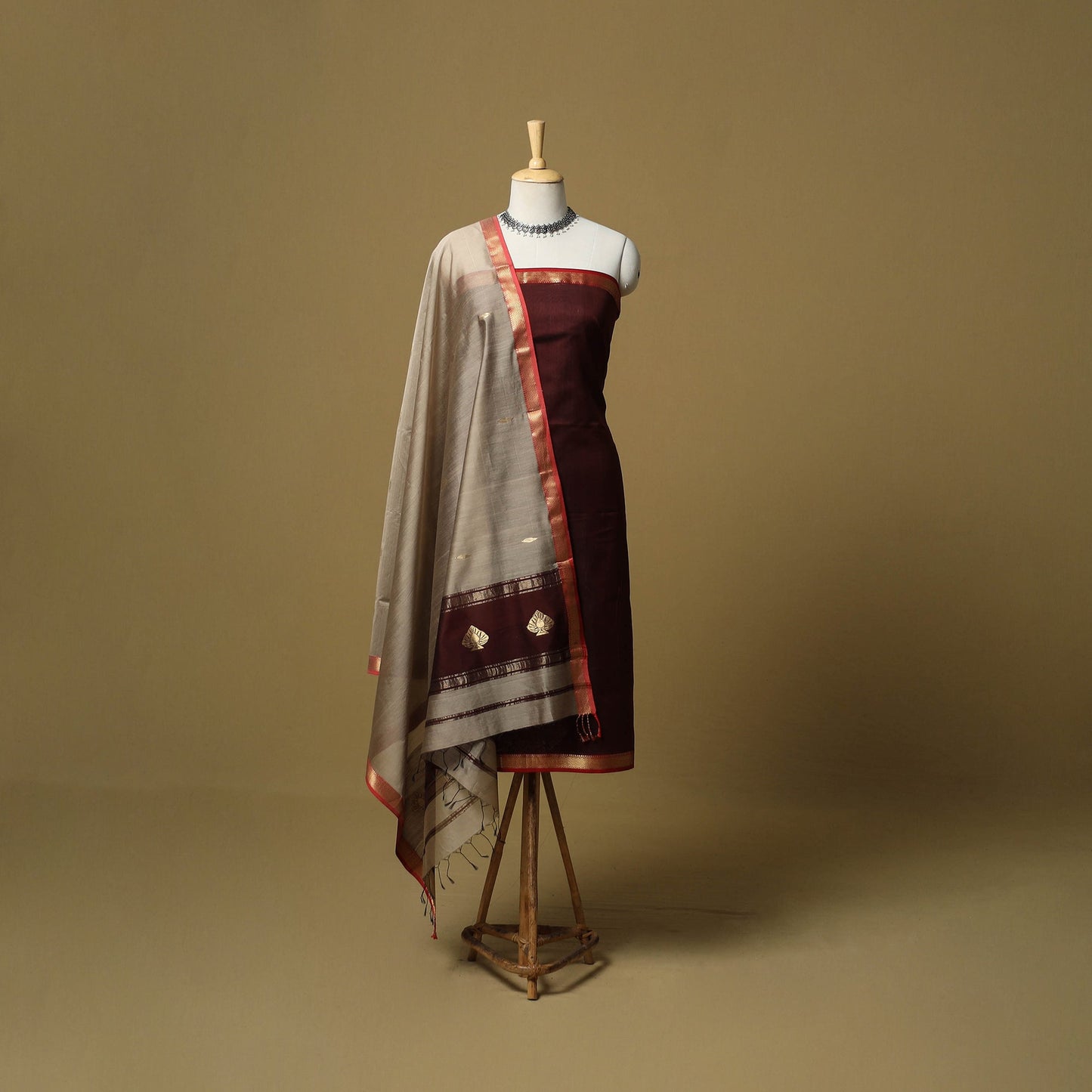 Handloom maheshwari silk buti work 2pc unstitched dress