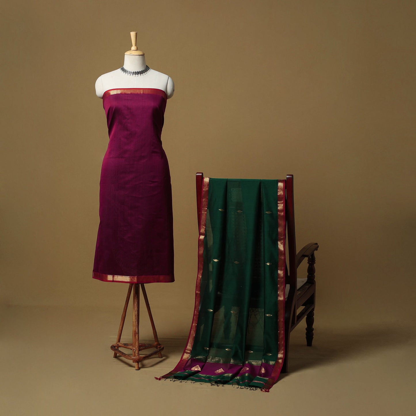 Handloom maheshwari silk buti work 2pc unstitched dress