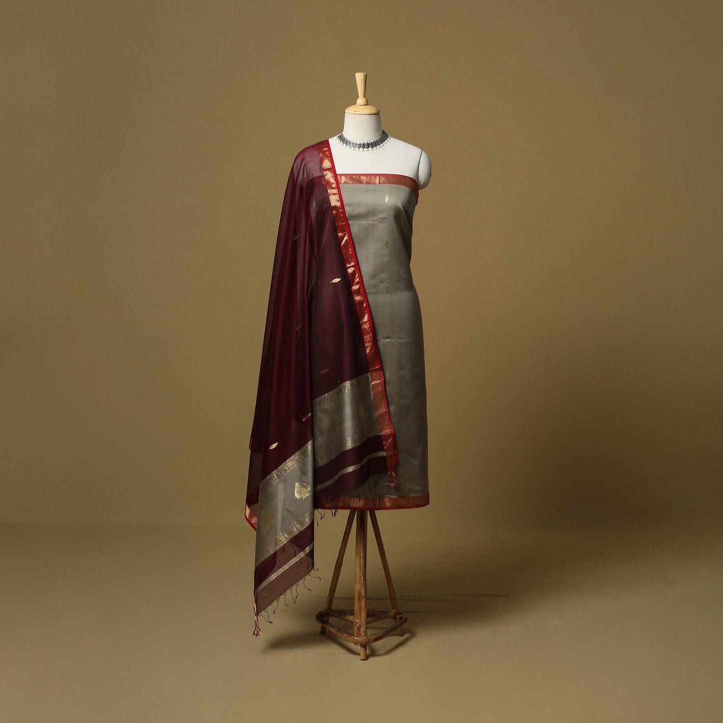 Handloom maheshwari silk buti work 2pc unstitched dress