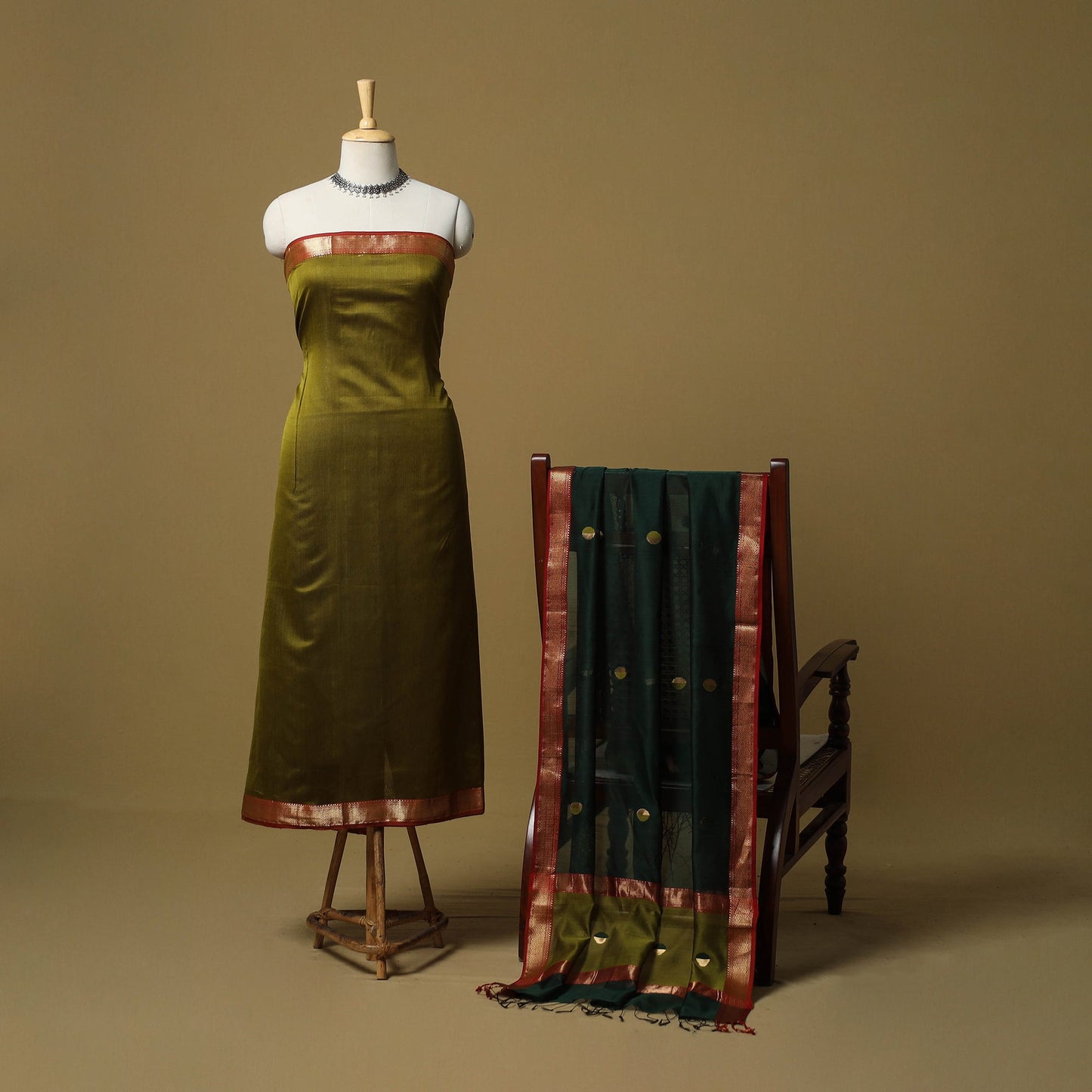 Handloom maheshwari silk buti work 2pc unstitched dress