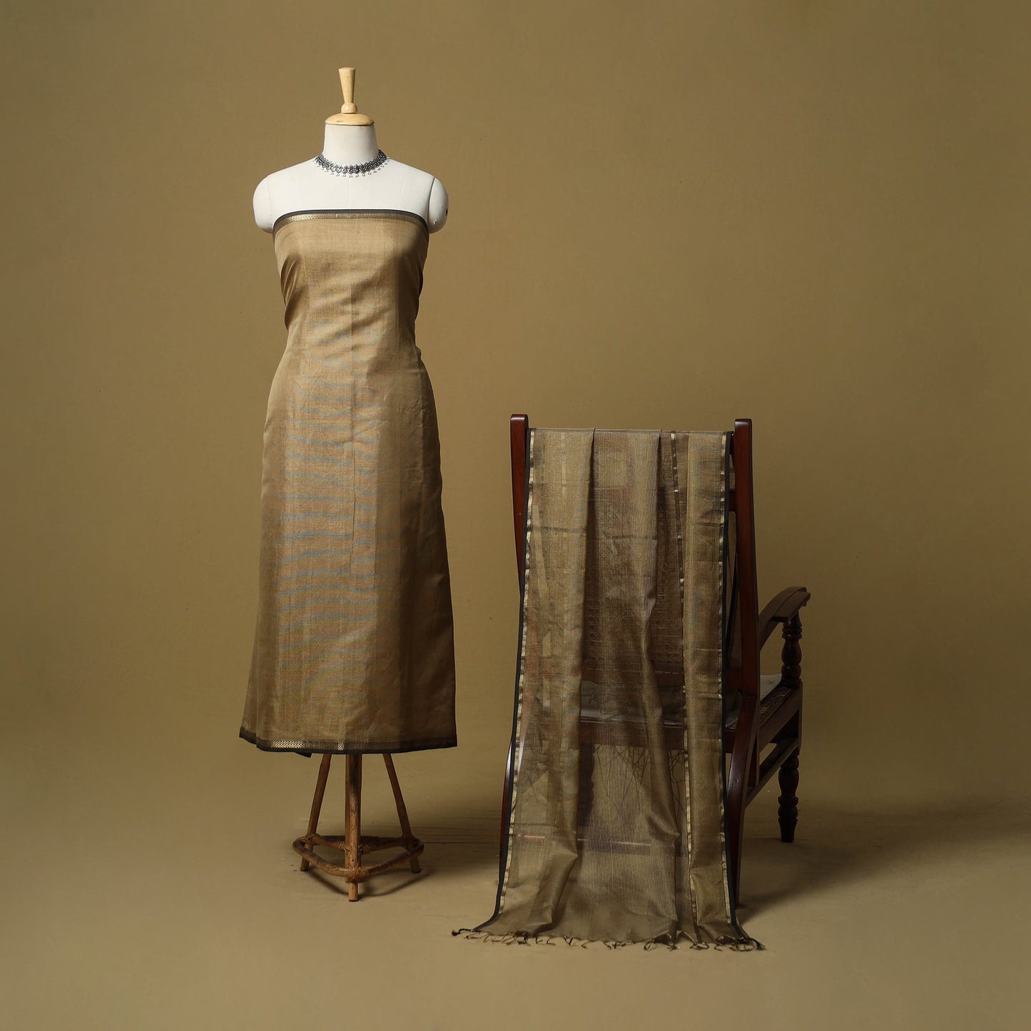 Handloom maheshwari silk tissue zari 2pc unstitched dress