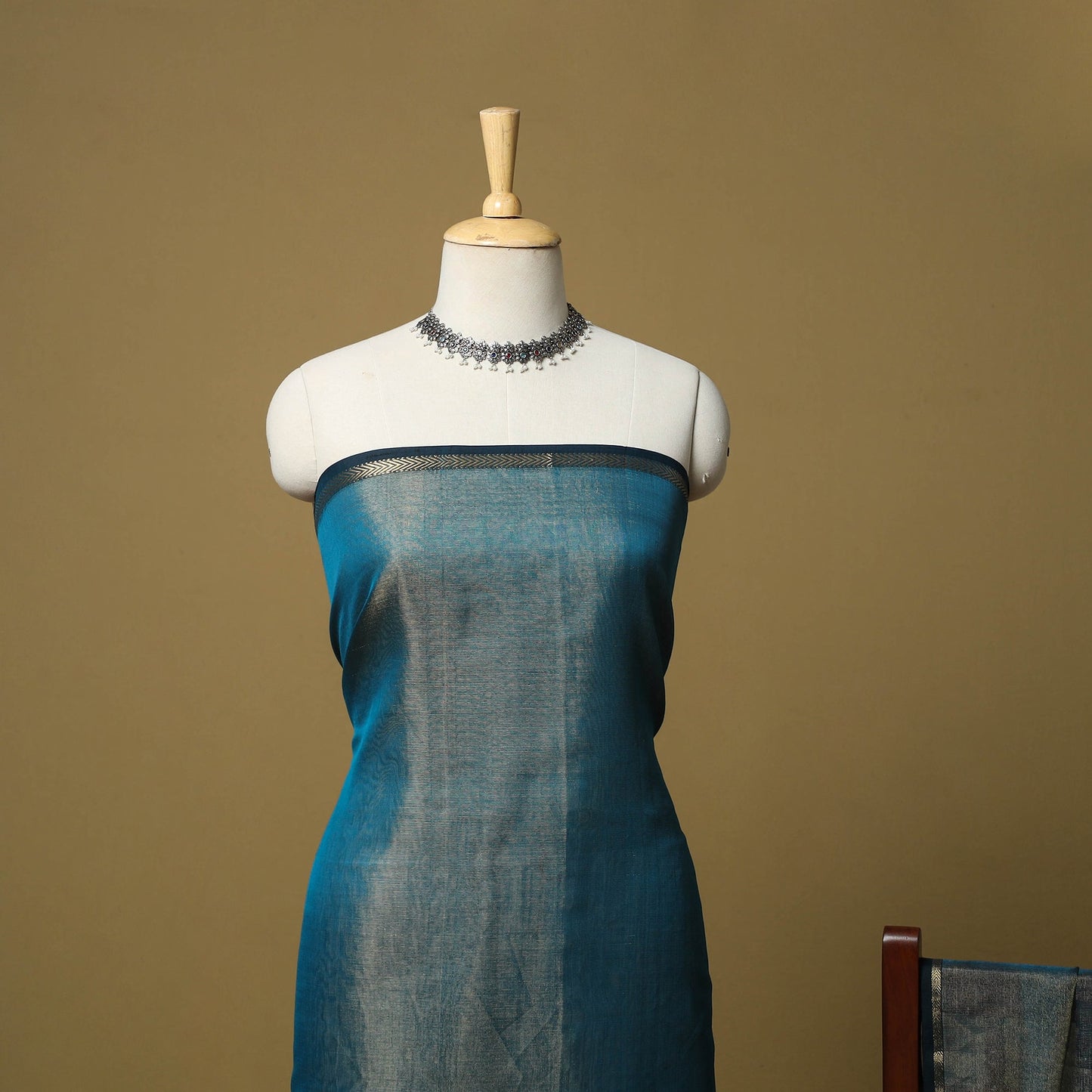 Handloom maheshwari silk tissue zari 2pc unstitched dress