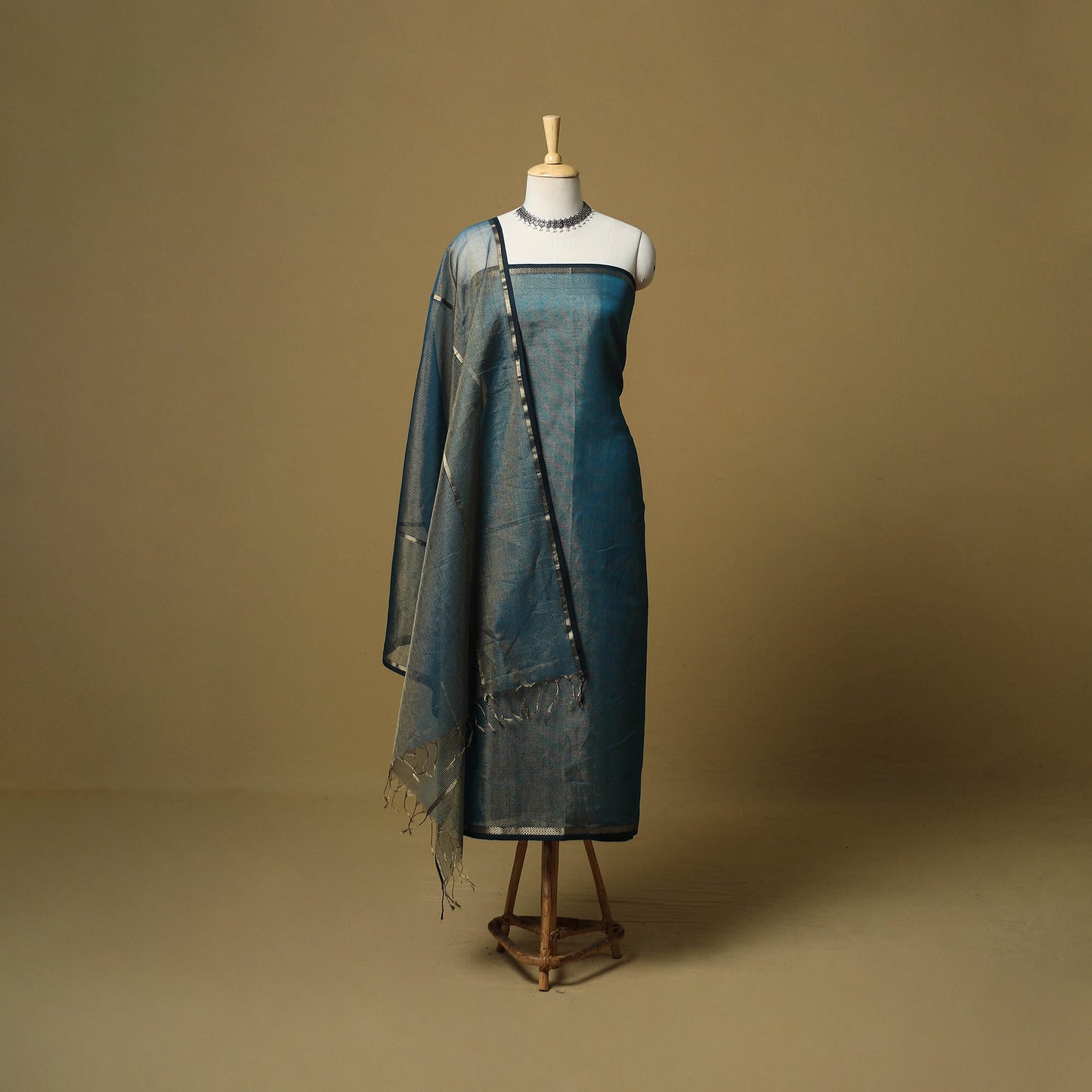 Handloom maheshwari silk tissue zari 2pc unstitched dress