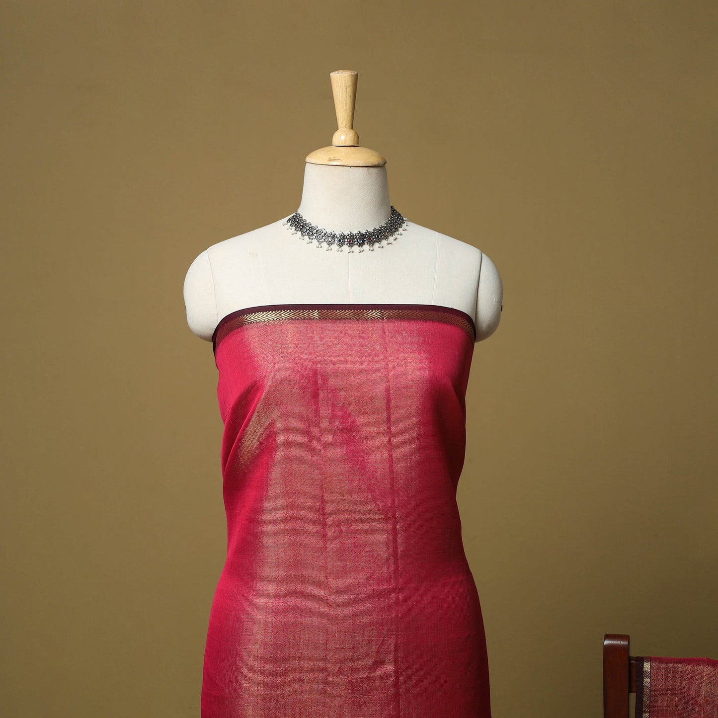 Handloom maheshwari silk tissue zari 2pc unstitched dress