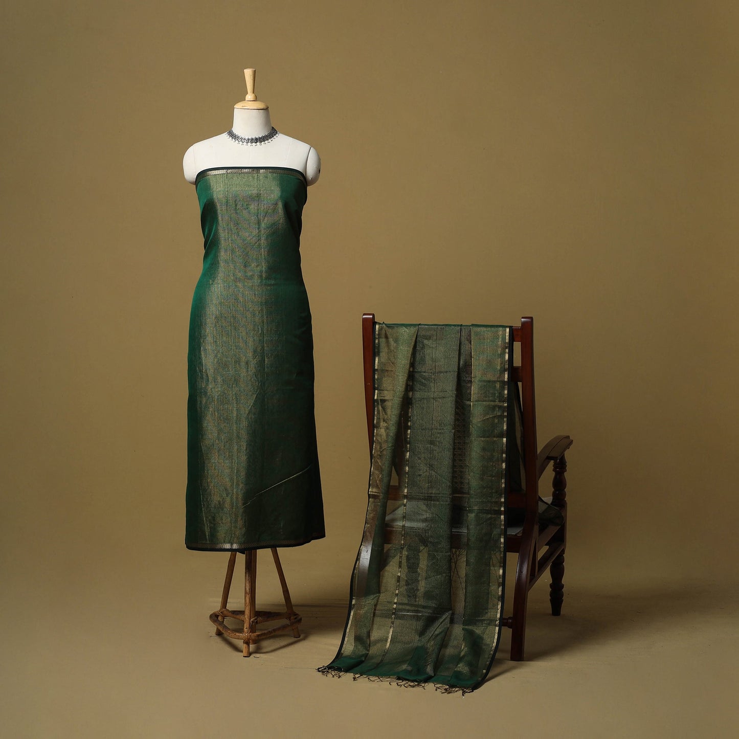 Handloom maheshwari silk tissue zari 2pc unstitched dress