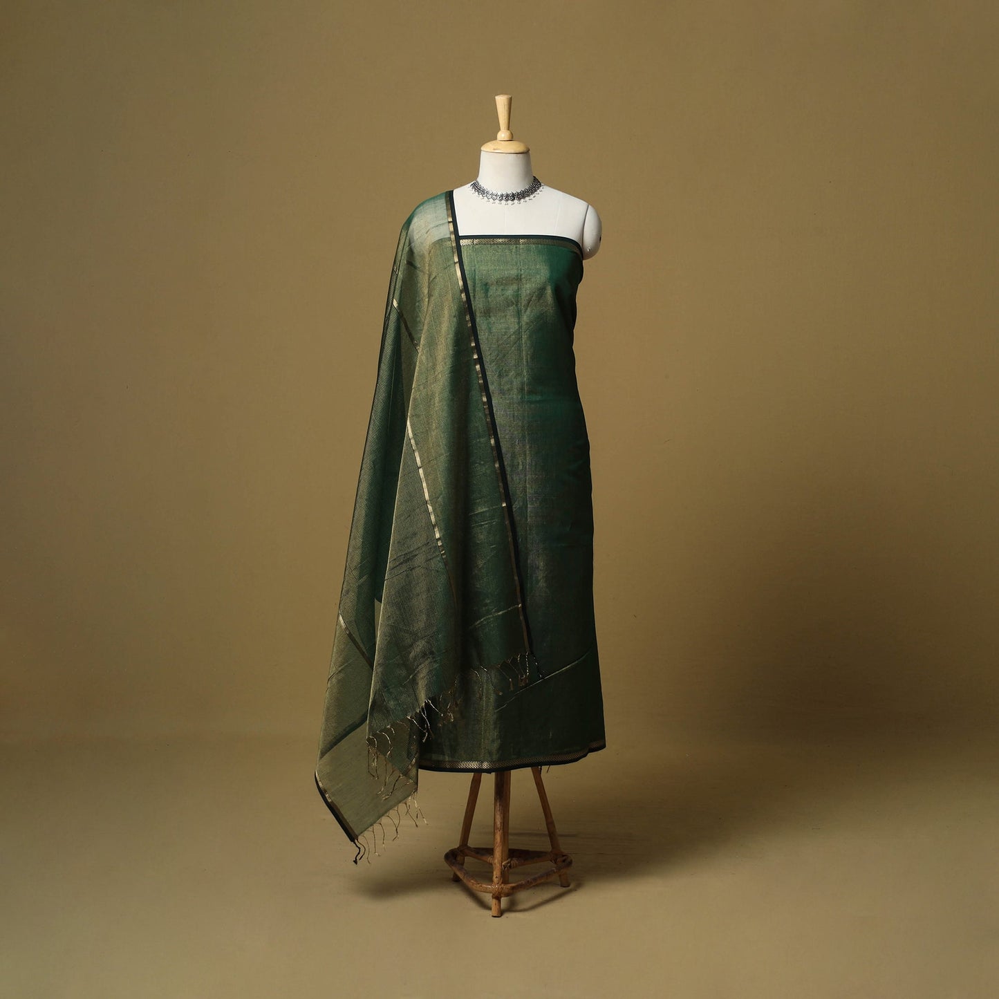 Handloom maheshwari silk tissue zari 2pc unstitched dress