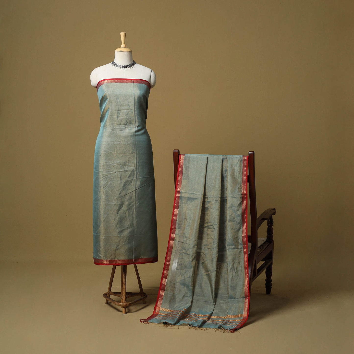 Handloom maheshwari silk tissue zari 2pc unstitched dress