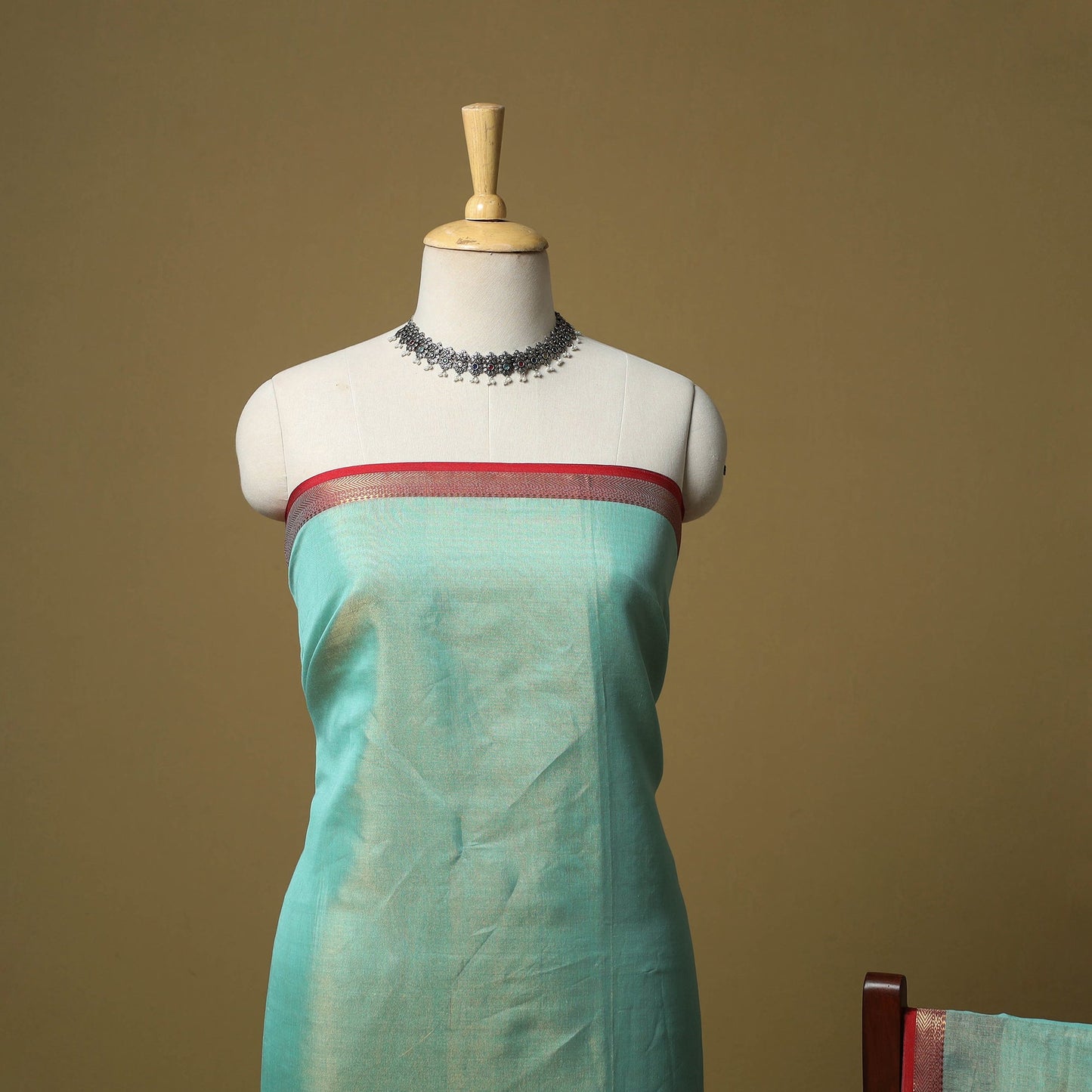 Handloom maheshwari silk tissue zari 2pc unstitched dress