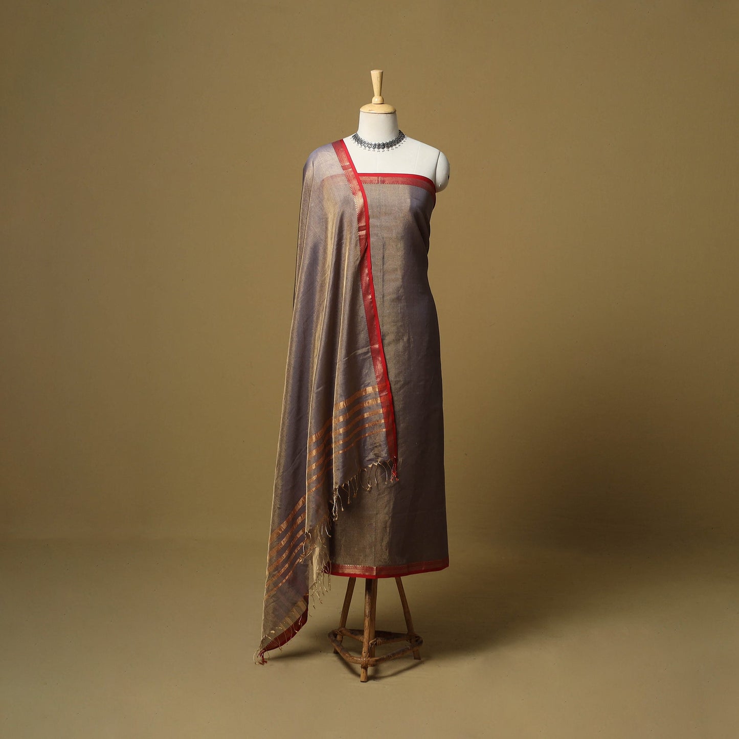 Handloom maheshwari silk tissue zari 2pc unstitched dress