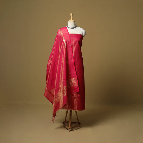 Handloom maheshwari silk tissue zari 2pc unstitched dress