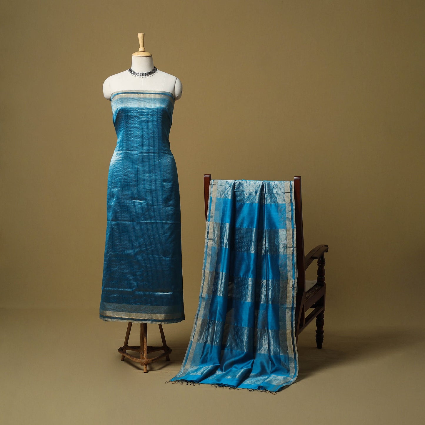 Handloom maheshwari silk tissue zari stripes 2pc unstitched