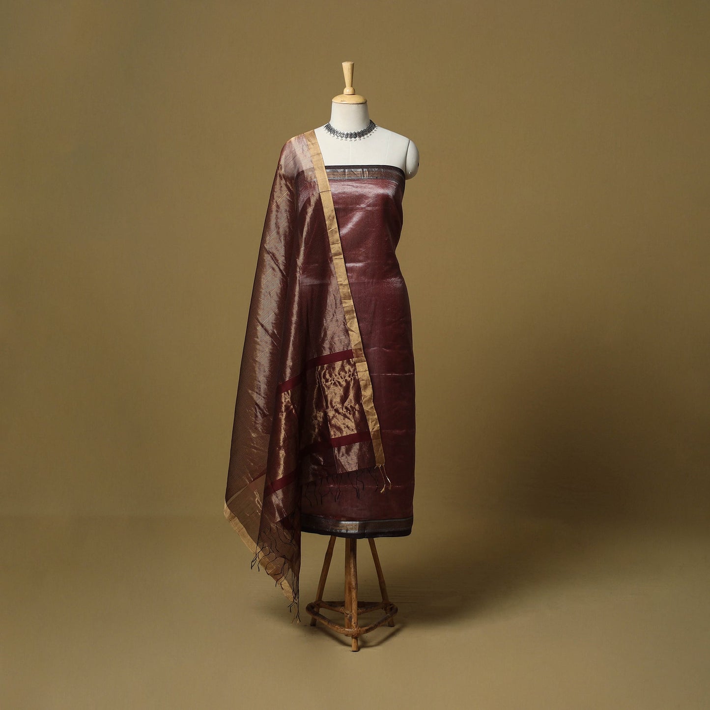 Handloom maheshwari silk tissue zari stripes 2pc unstitched