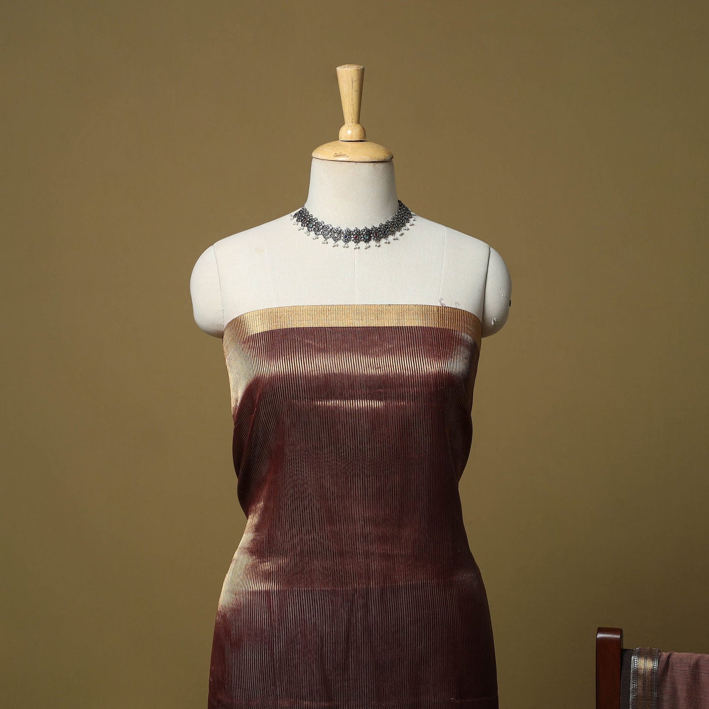 Handloom maheshwari silk tissue zari stripes 2pc unstitched