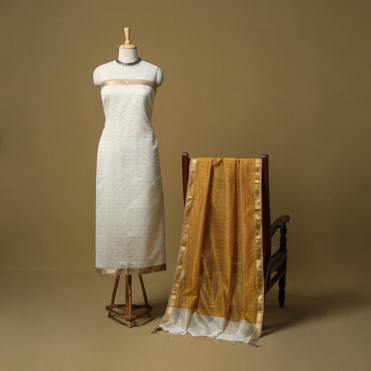 Handloom maheshwari silk zari work 2pc unstitched dress